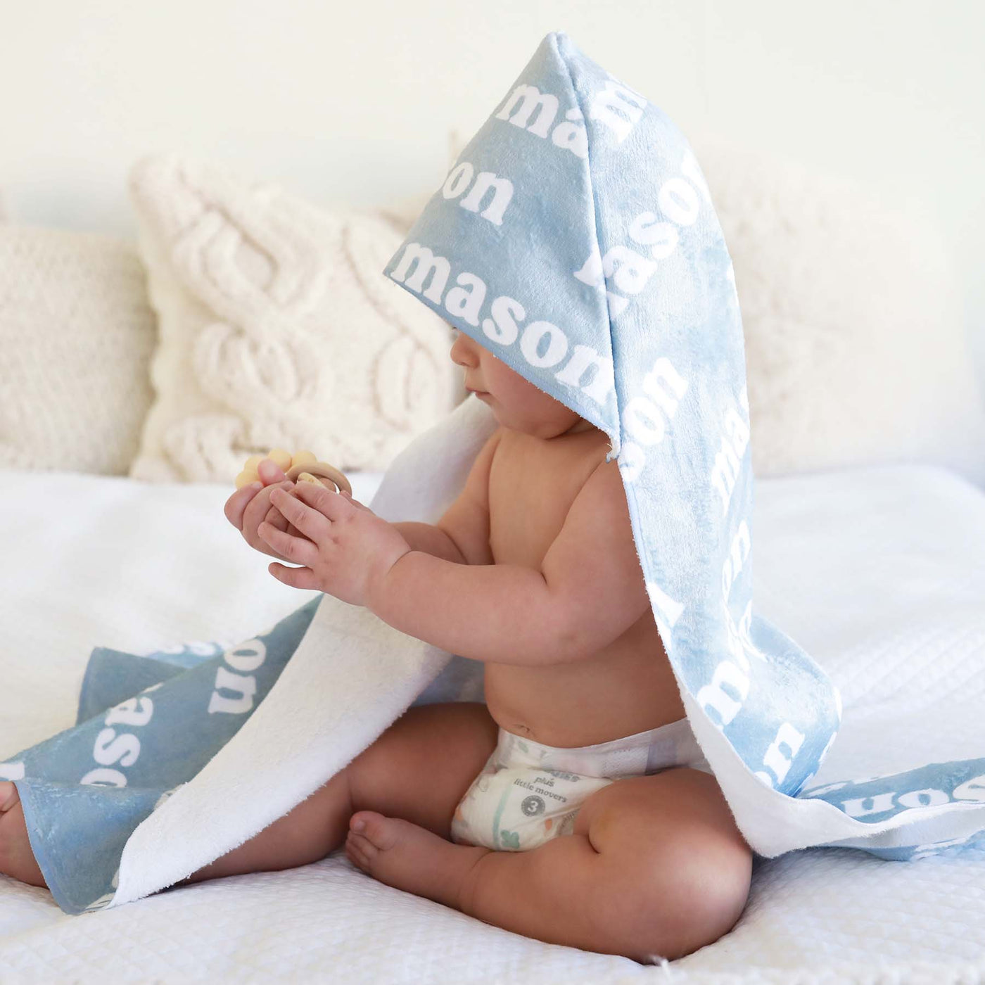 light blue hooded towel personalized 