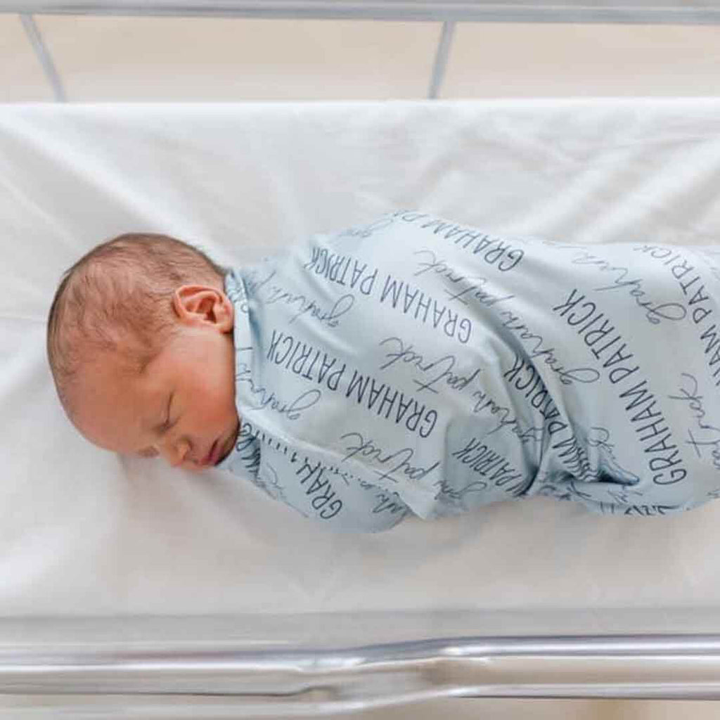 Personalized Light Dusty Name Swaddle Blanket Block & Script