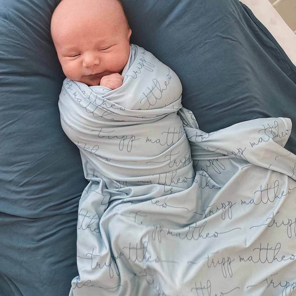 Personalized Light Dusty Name Swaddle Blanket Script
