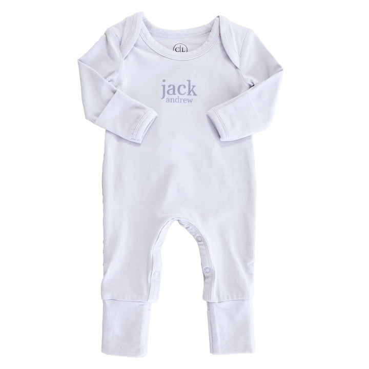 Personalized Full Length Snap Romper | Light Blue