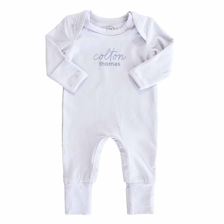 Personalized Full Length Snap Romper | Light Blue