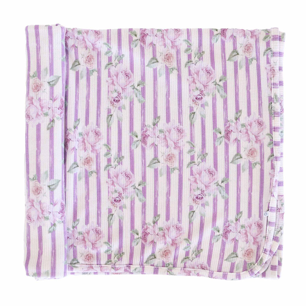 vintage purple stripe and rose bamboo waffle oversized swaddle blanket for girls
