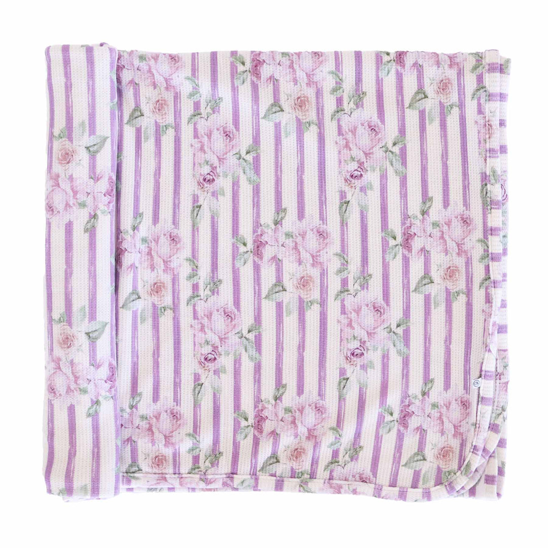 vintage purple stripe and rose bamboo waffle oversized swaddle blanket for girls