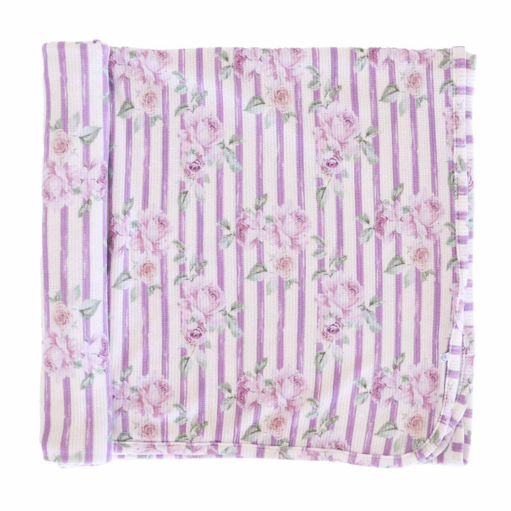 vintage purple stripe and rose bamboo waffle oversized swaddle blanket for girls