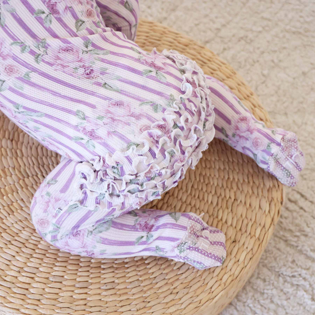 lila's lilacs bamboo waffle ruffle zipper footie pajama for girls 