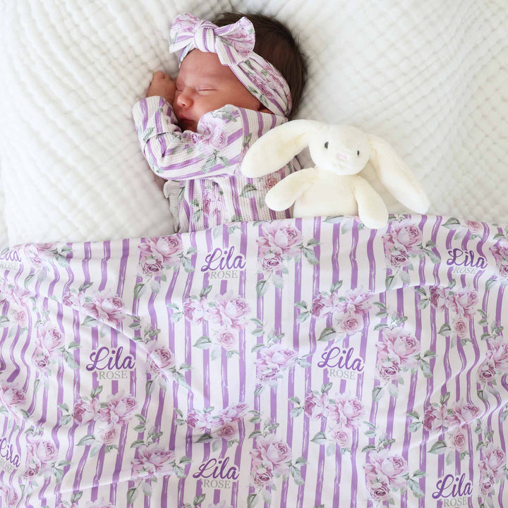 lila's lilacs personalized swaddle blanket for baby girls 