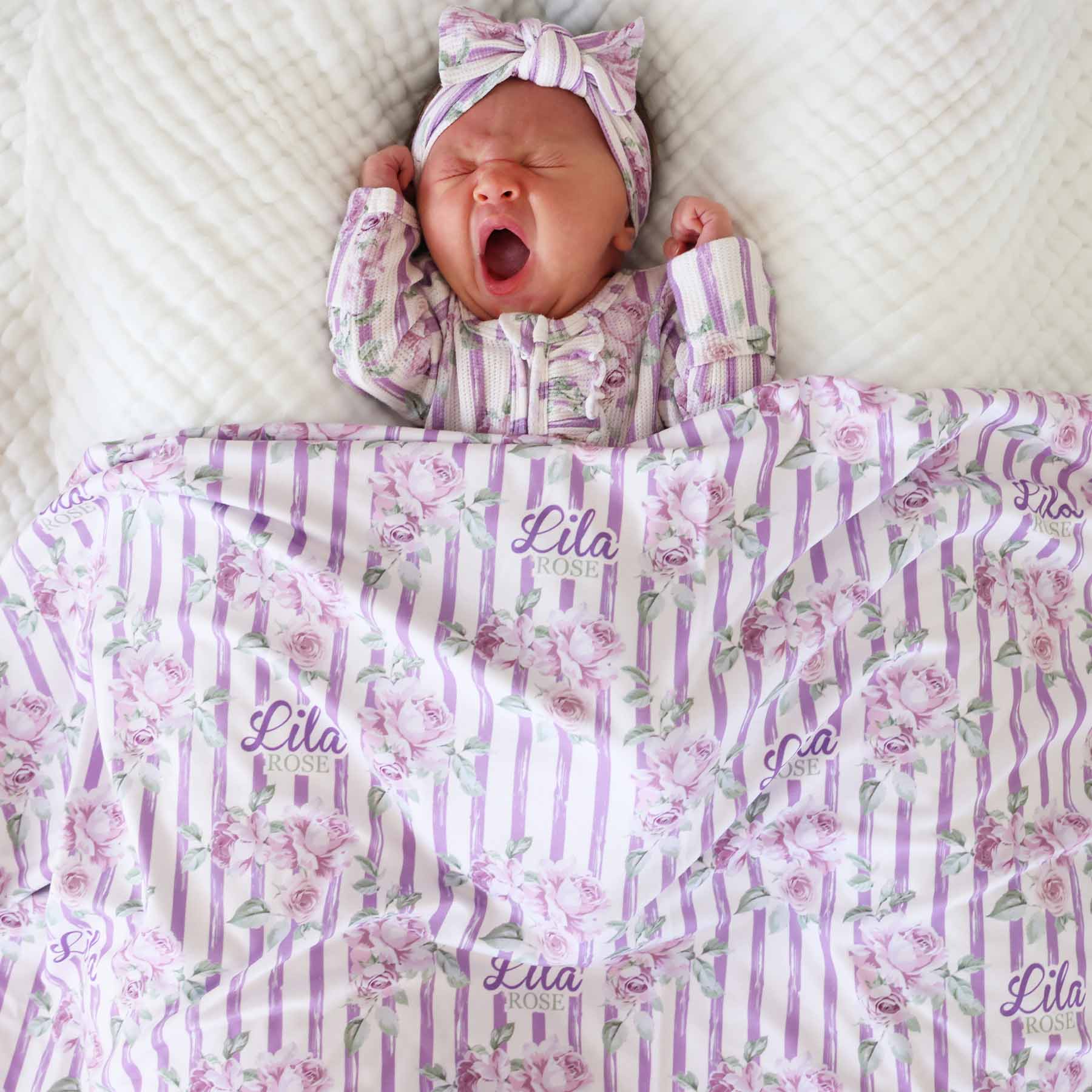 lila's lilacs personalized swaddle blanket for newborns 