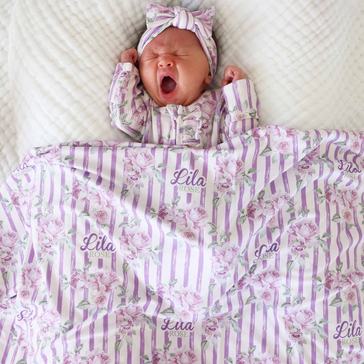 lila's lilacs personalized swaddle blanket for newborns 