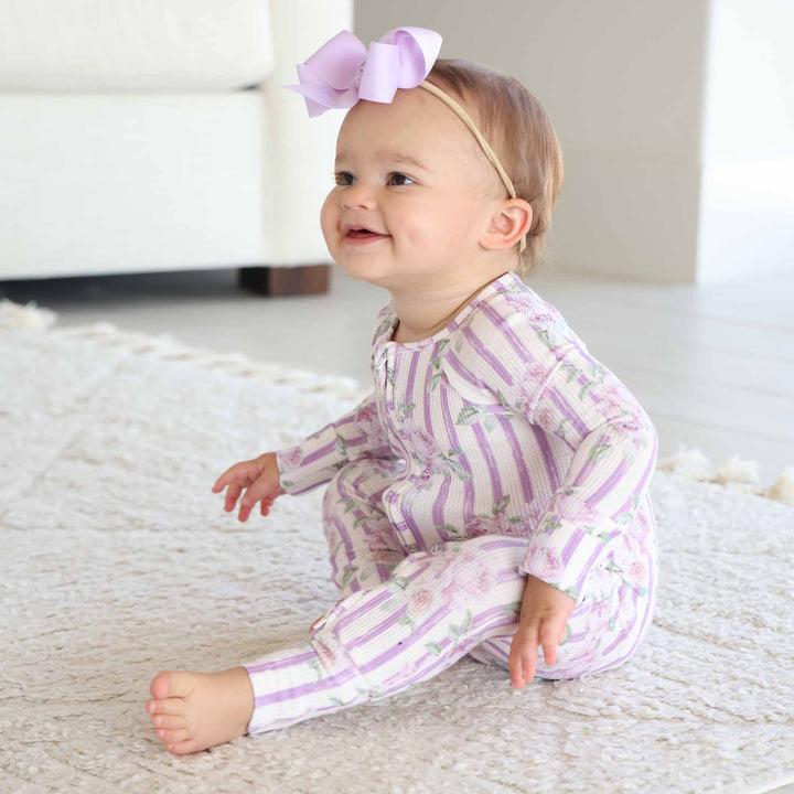 bamboo waffle zip romper pajama lila's lilacs