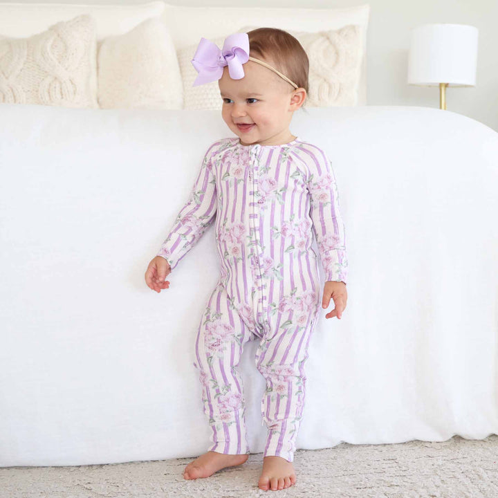 bamboo waffle zip romper pajama lila's lilacs