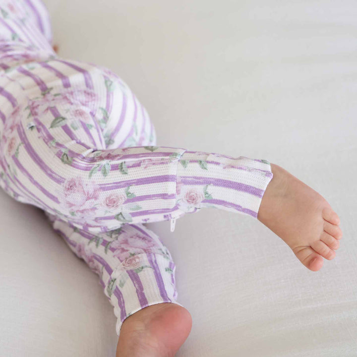 baby girl convertible zip romper pajama in lila's lilacs print
