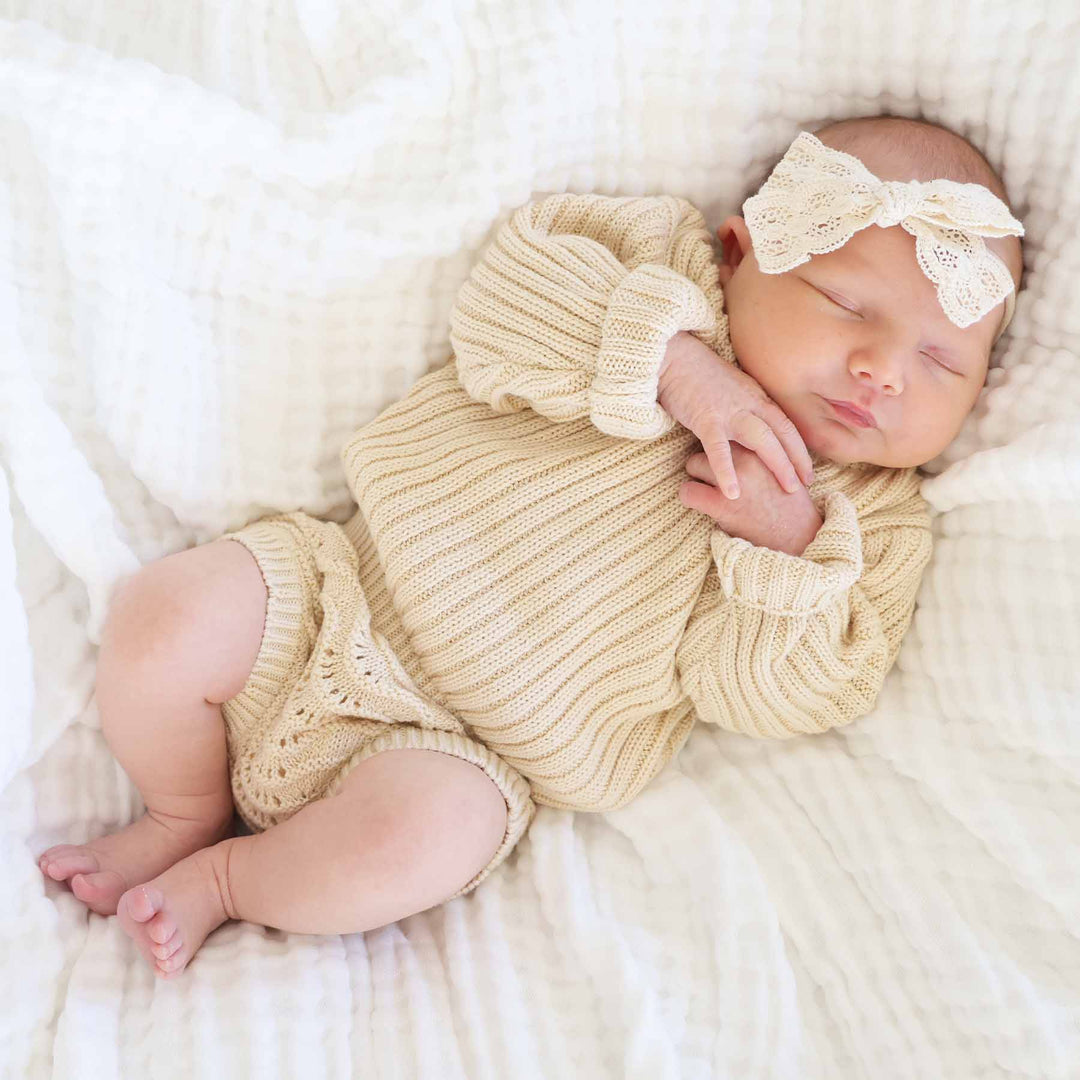 sweater and lace bloomer set for babies tan