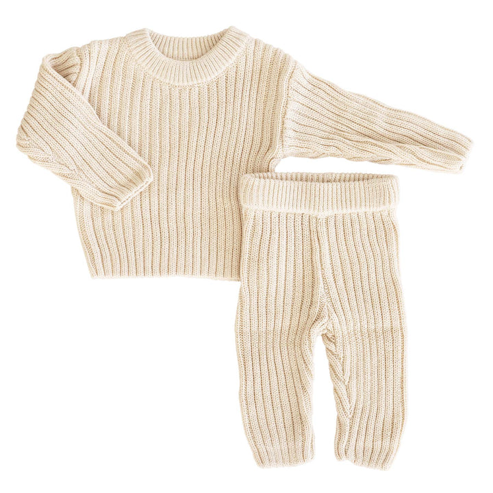 tan knit sweater set with pants for babies