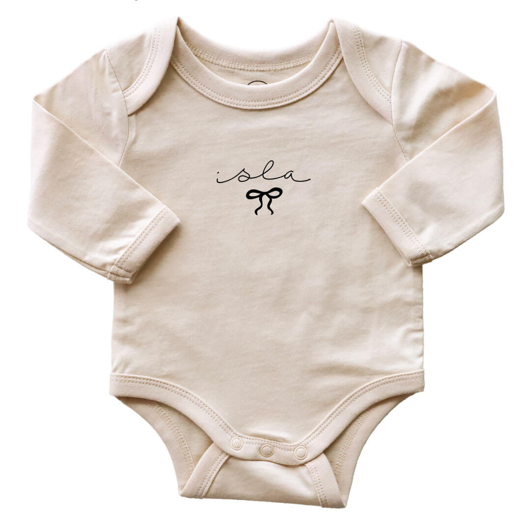 little bow personalized graphic bodysuit for babies with long sleeves 