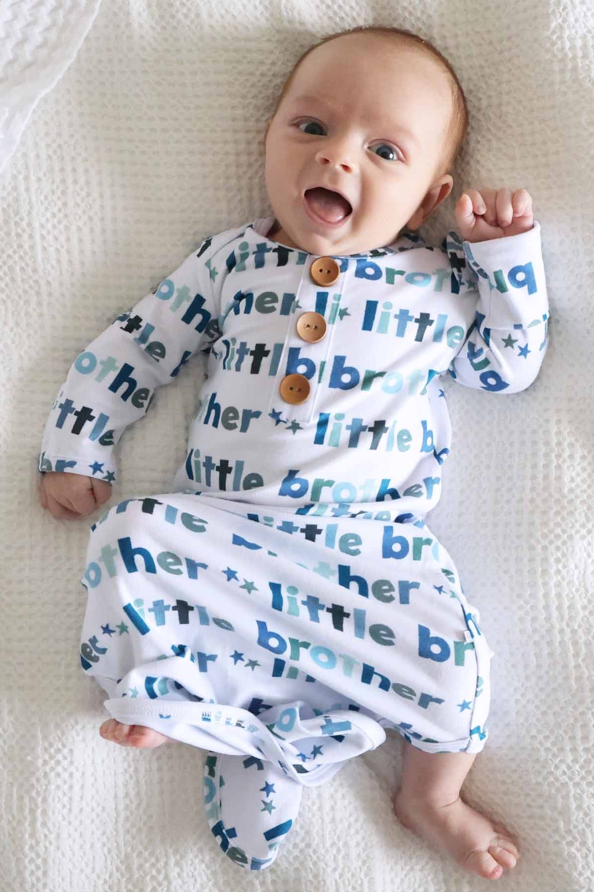 Little Brother Newborn Baby Knot Gown & Hat Set | Caden Lane
