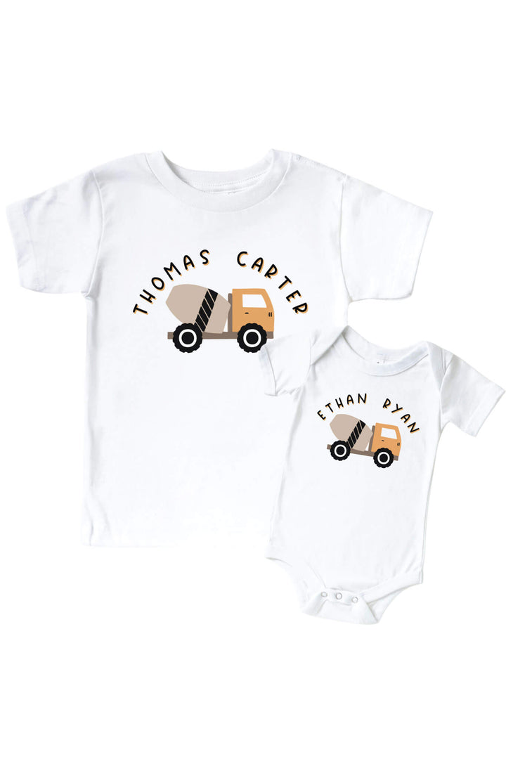 personalized little builder graphic tee and bodysuit 