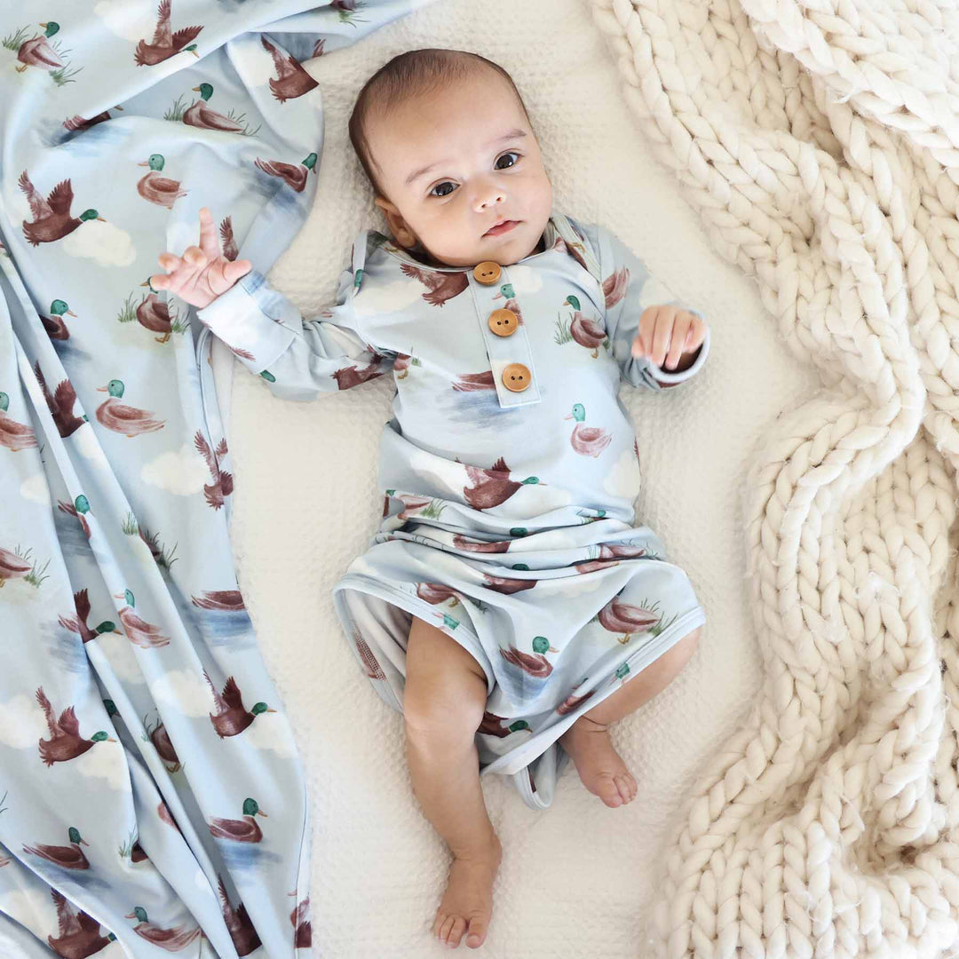 bamboo baby knot gown with mallards gender neutral