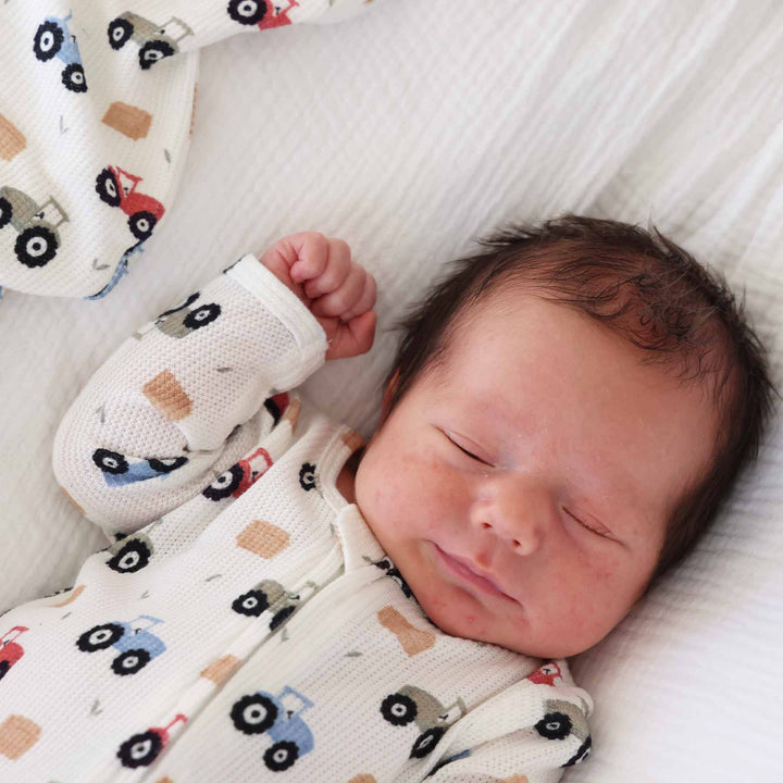 farmer baby footie made of bamboo waffle fabric 