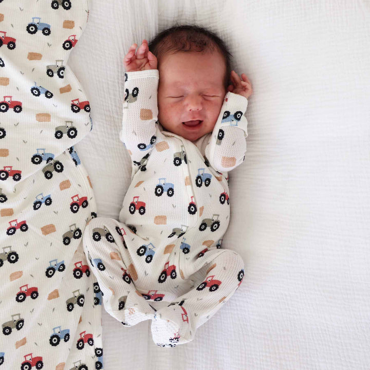 little farmer bamboo waffle zipper footie for baby boys 