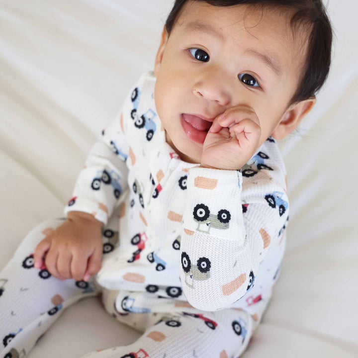 bamboo waffle zipper footie pajama with tractors 