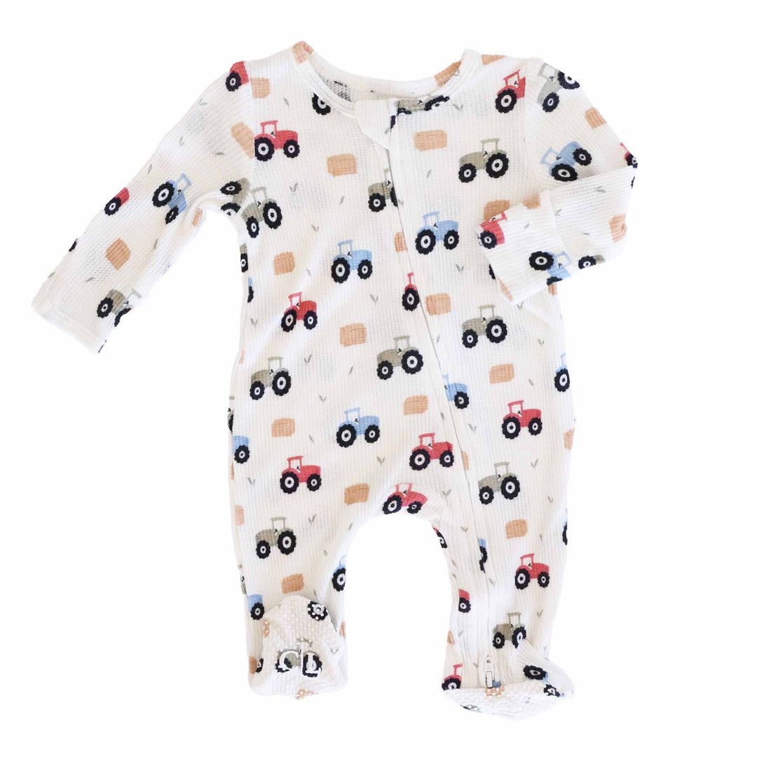 tractor and hay bale baby footie for boys 