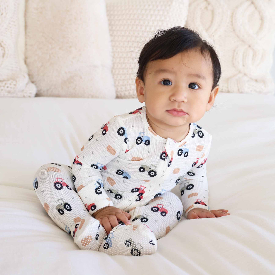 little farmer bamboo waffle zipper footie for baby boys 