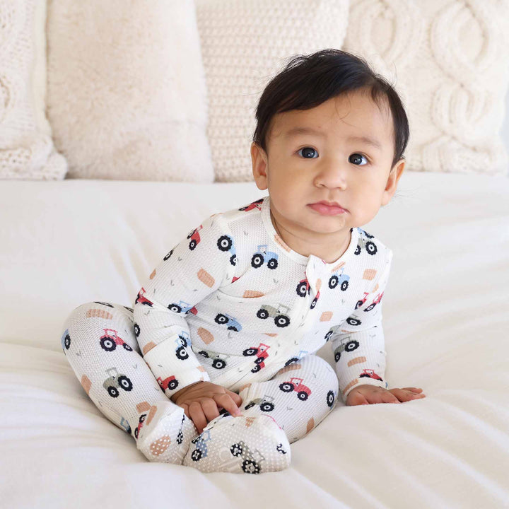 little farmer bamboo waffle zipper footie for baby boys 