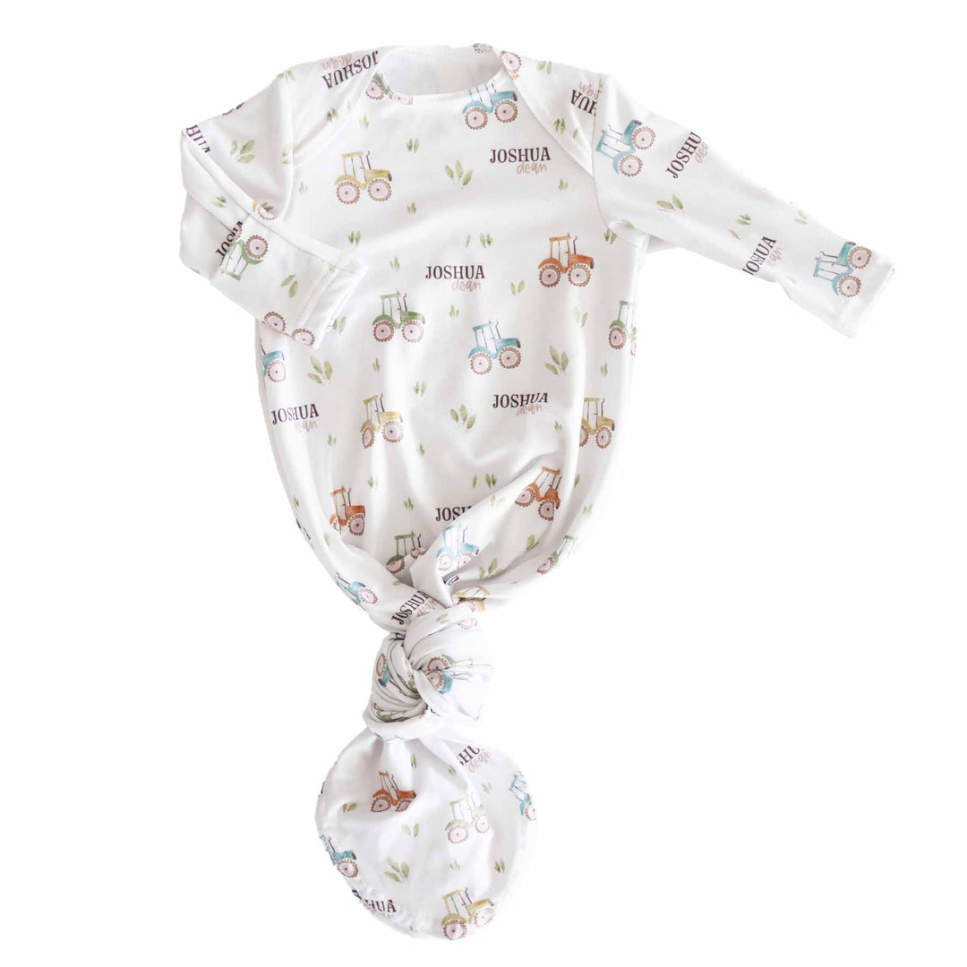 little farmer personalized knot gown for baby boys 