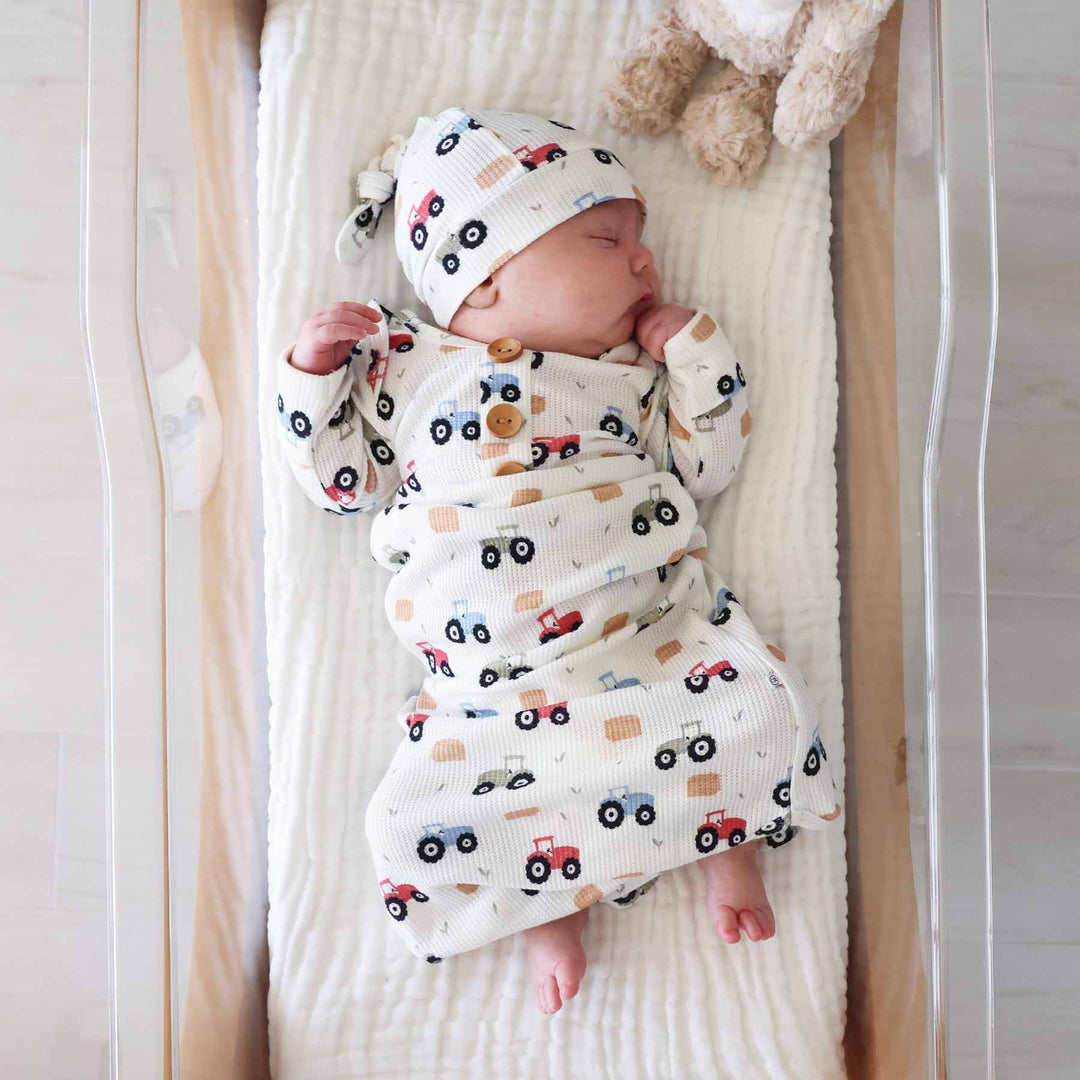 bamboo waffle tractors newborn knot gown and hat set for boys 