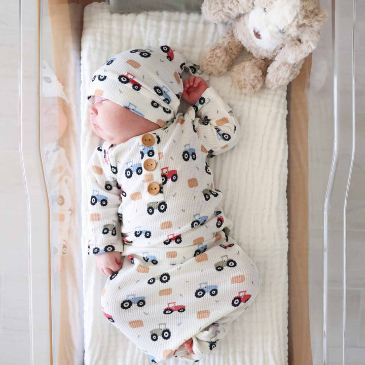little farmer newborn knot gown & hat set 