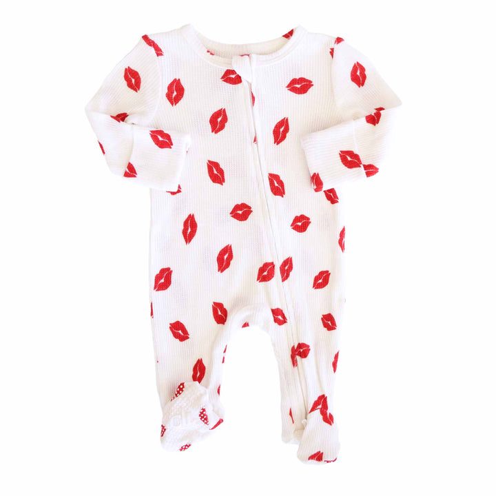 long sleeve lipstick kisses baby zipper footie