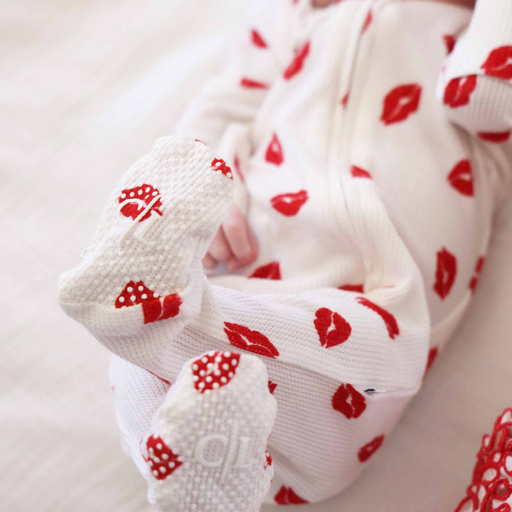 little kisses bamboo waffle zipper footie for baby boys 