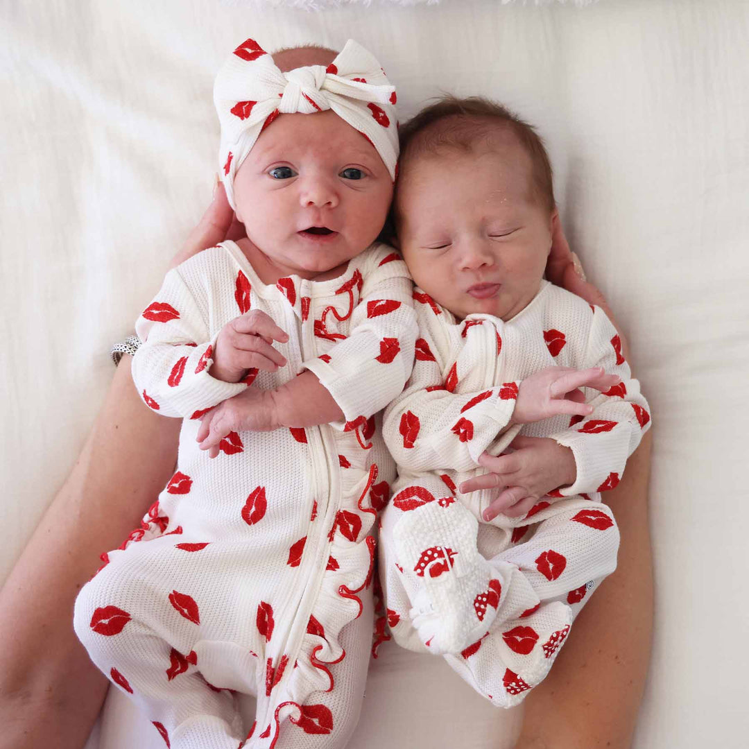 sibling matching valentine's day pajamas little kisses footies for boys and girls 