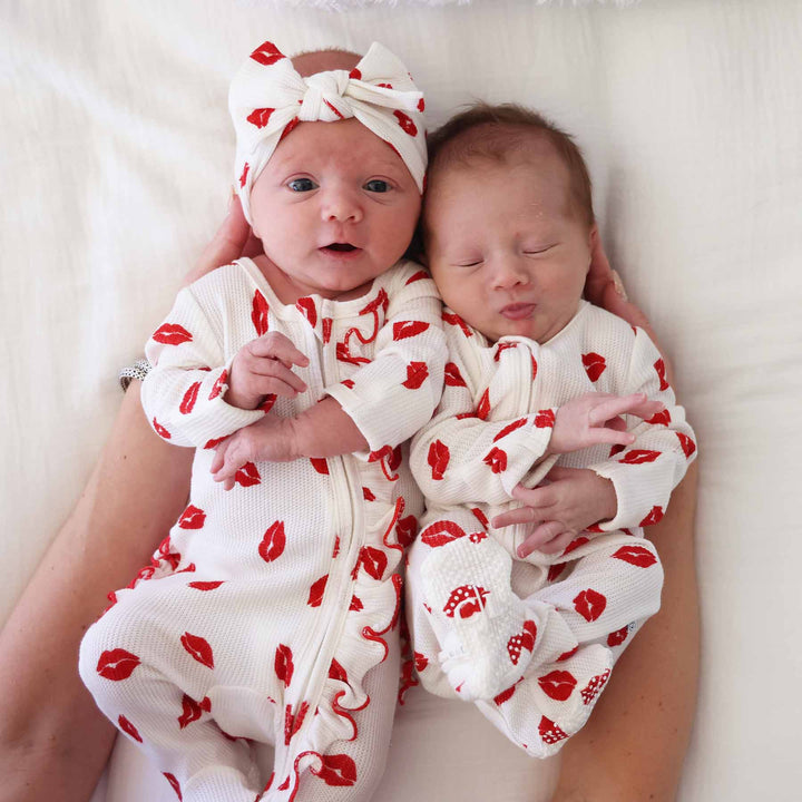 sibling matching valentine's day pajamas little kisses footies for boys and girls 