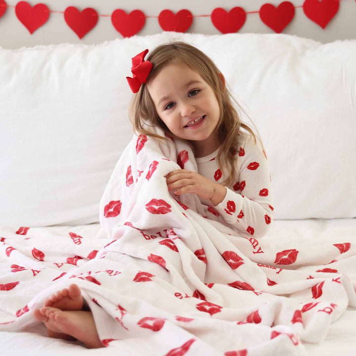 little kisses red lip personalized blanket for kids 