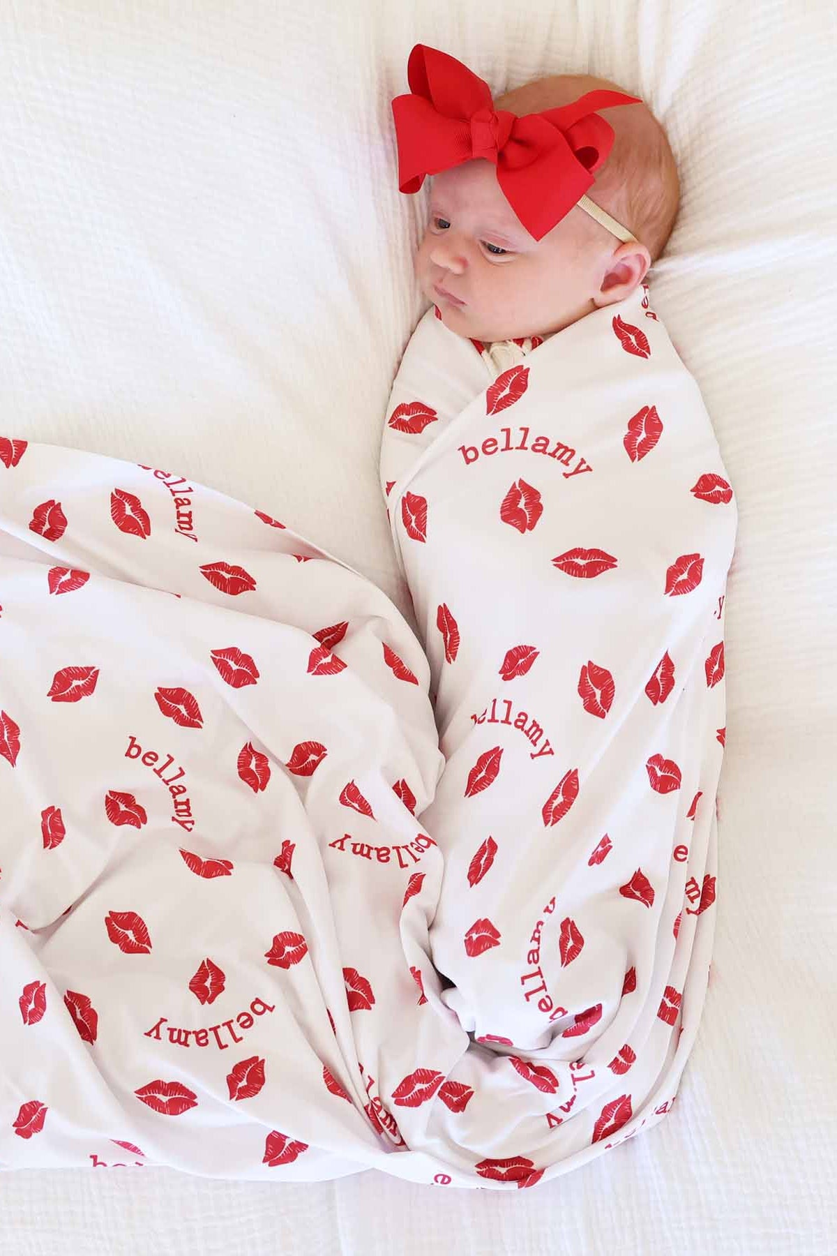 red lip personalized swaddle blanket for babies 