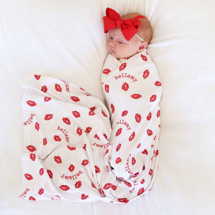 red lip personalized swaddle blanket for babies 