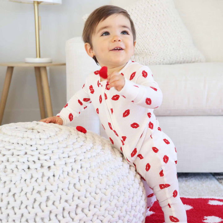 valentine's day red kiss convertible zip romper