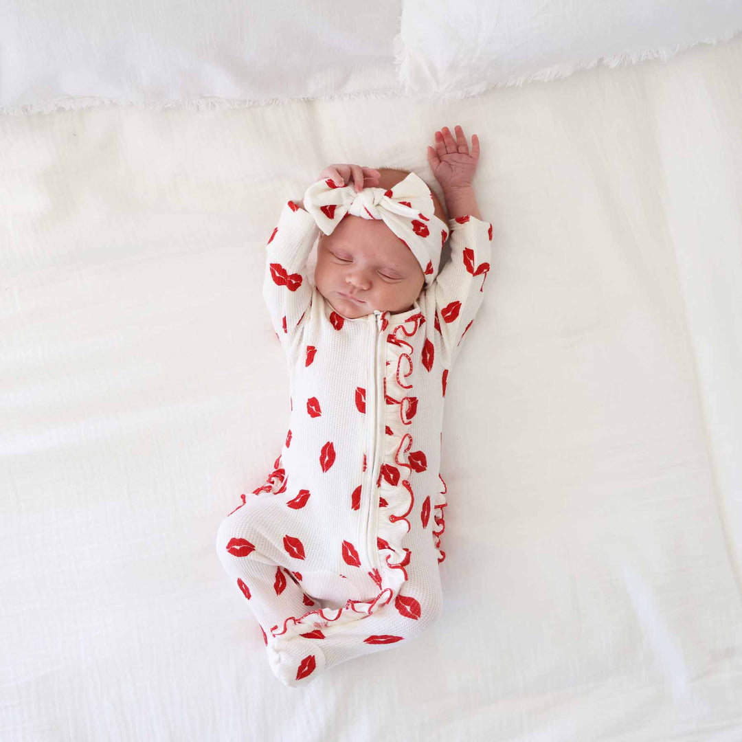 long sleeve bamboo waffle ruffle zipper footie pajama for baby girls 