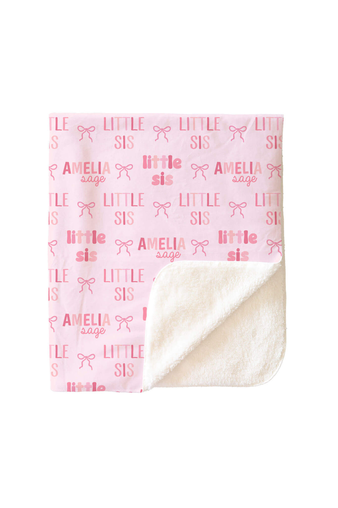 little sis pink bow personalized sherpa blanket for girls 