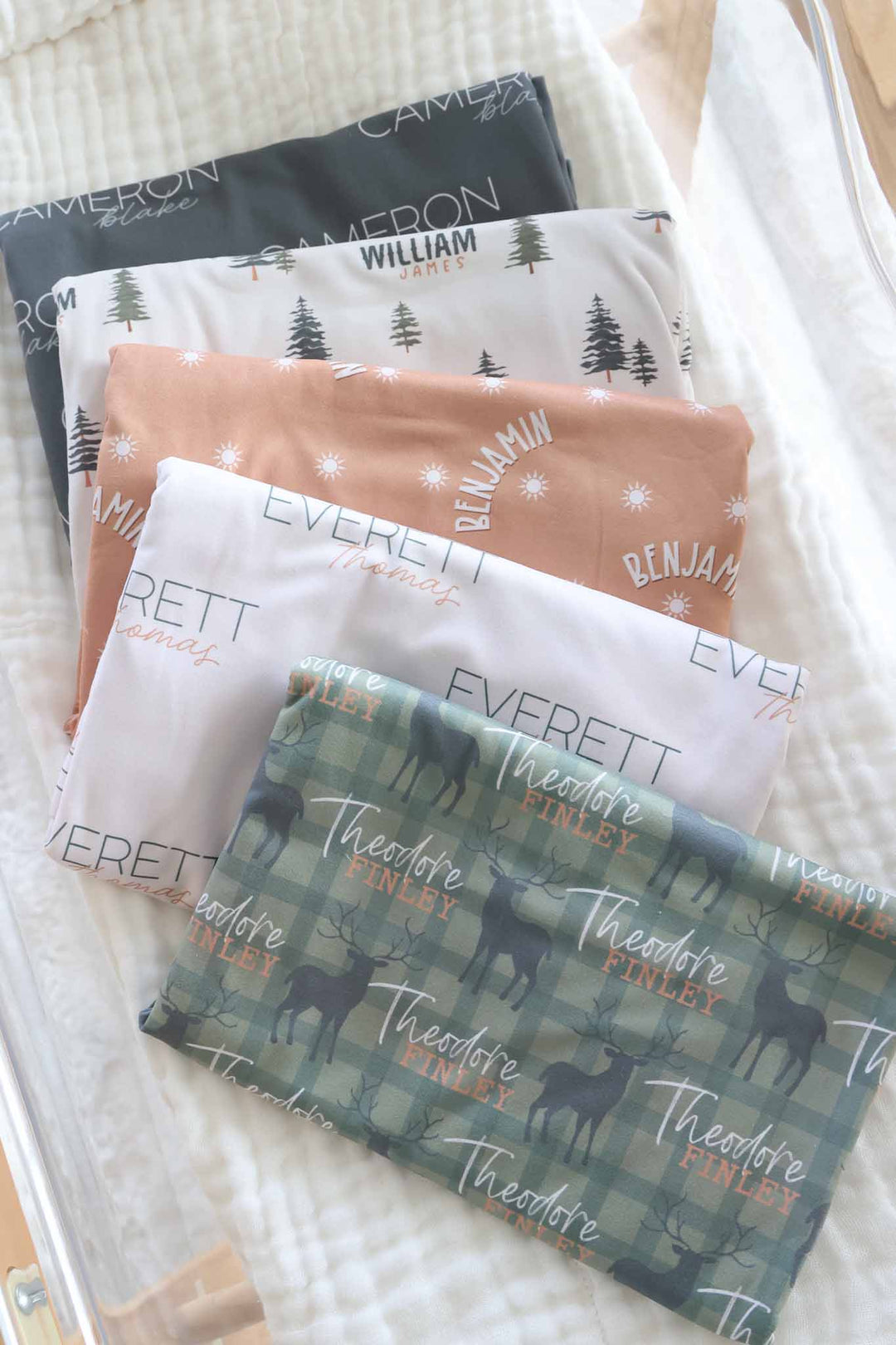 forest themed personalized swaddle blanket collection 