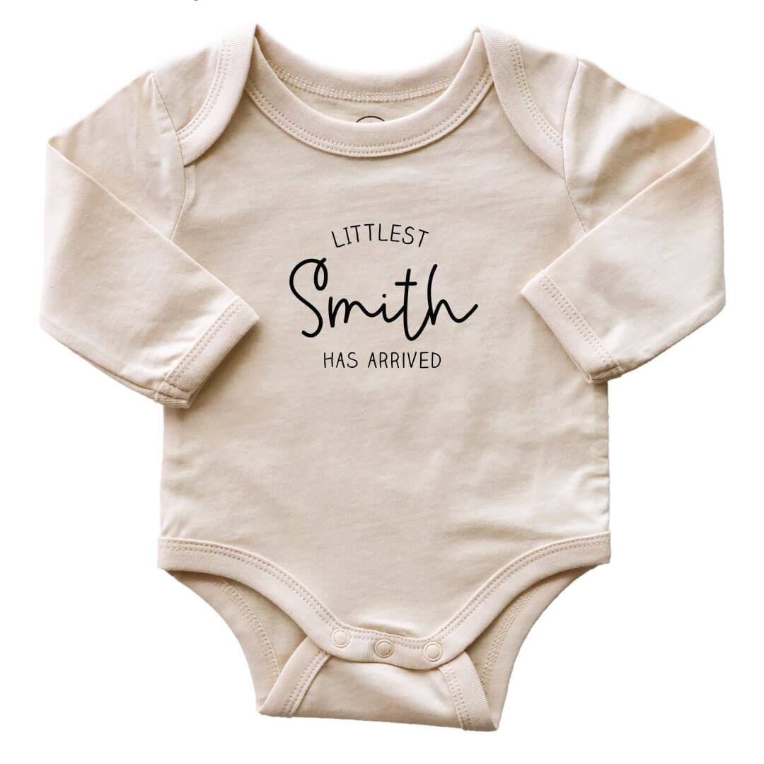 last name personalized graphic bodysuit for babies 