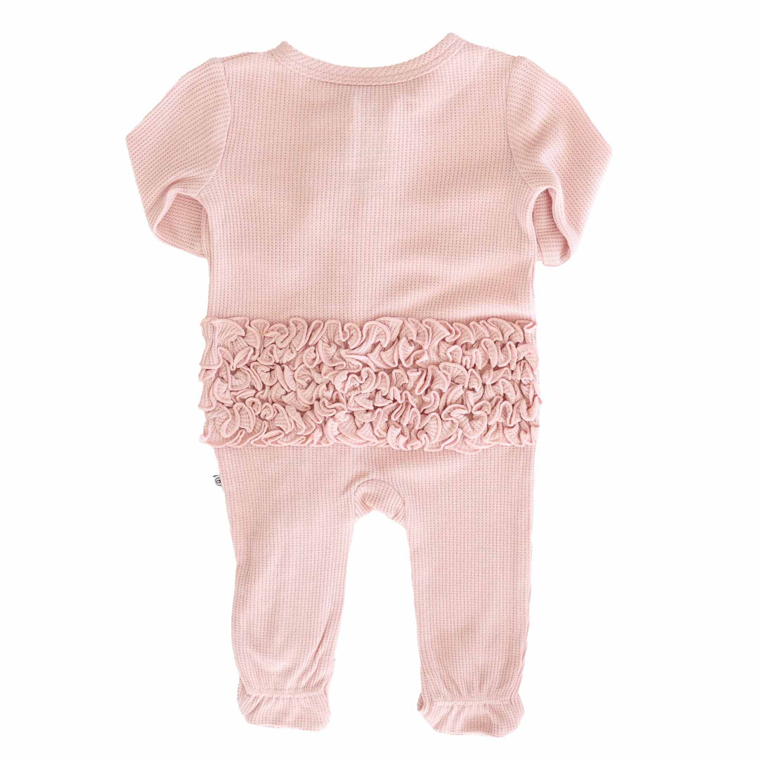 lotus ruffle bottom embroidered zipper footie for girls 