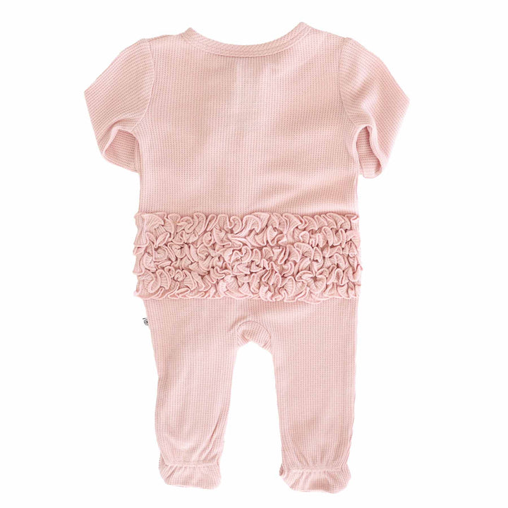 lotus bamboo waffle ruffle bottom zipper footie for girls 