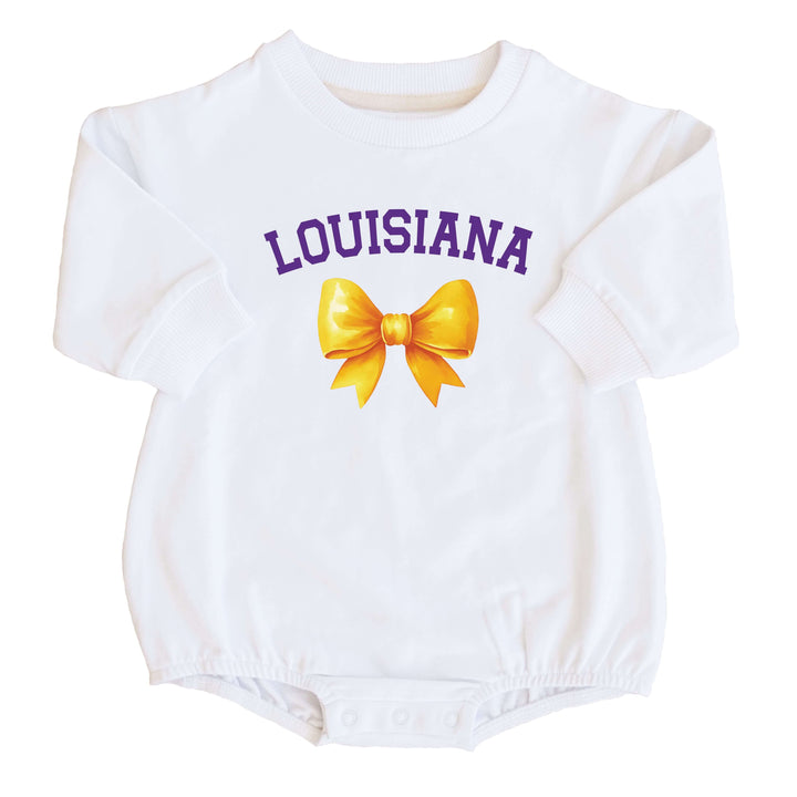 Louisiana State University | Footballs & Bows Graphic Sweatshirt Bubble Romper