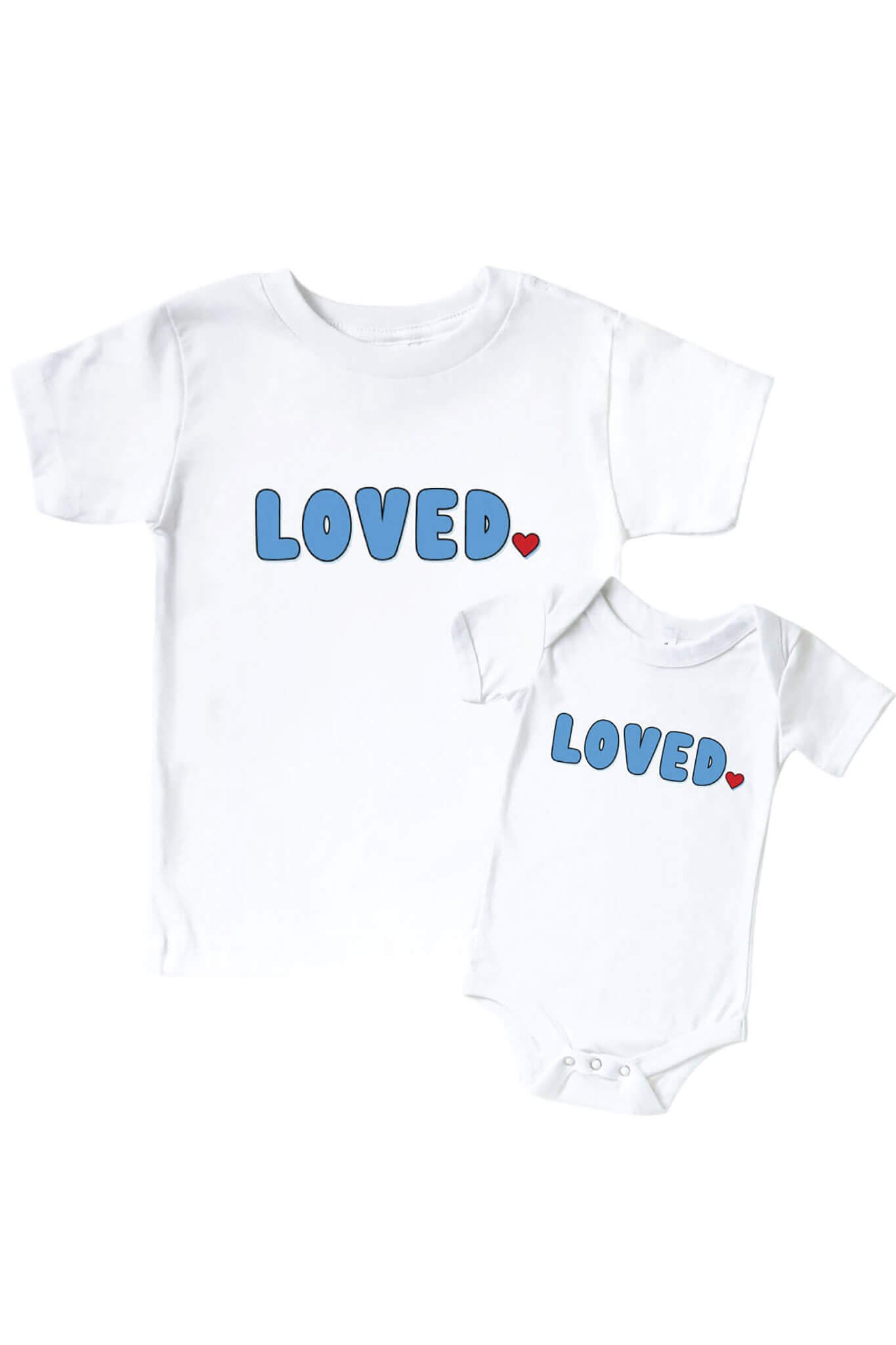 Loved Blue Graphic Bodysuit & Kids Tee | White
