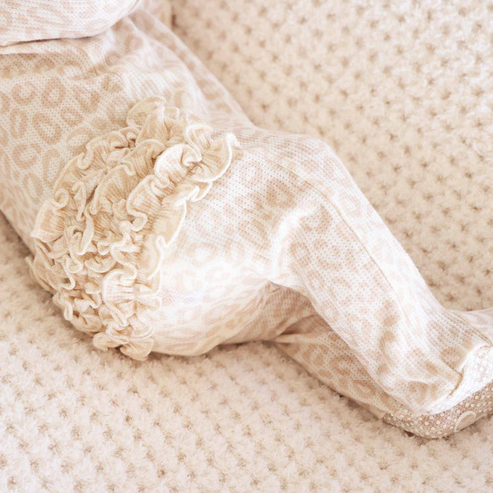 lovely leopard bamboo waffle zipper ruffle footie 