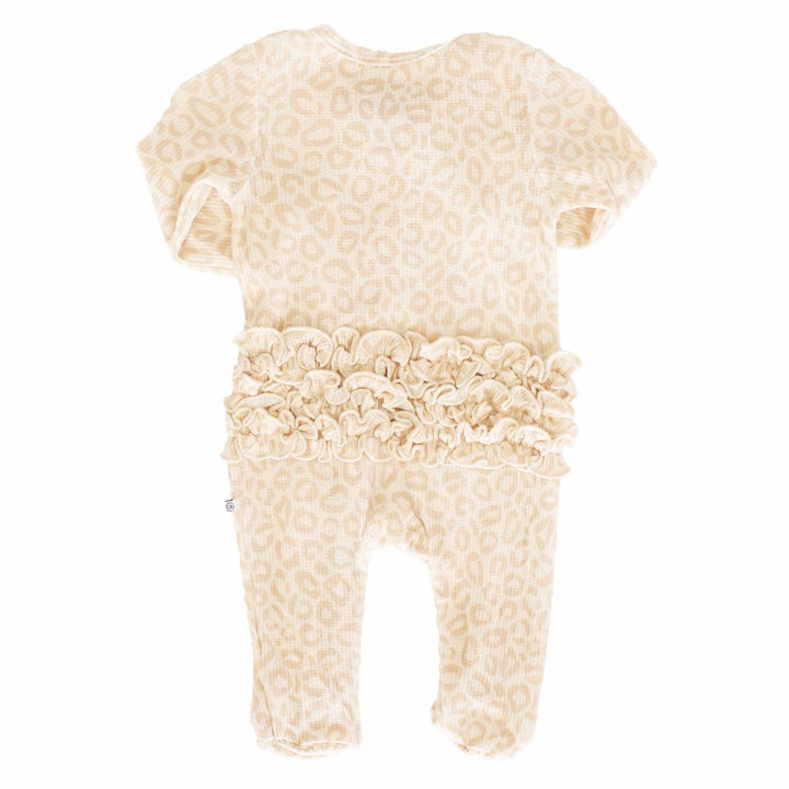 lovely leopard ruffle bottom zipper footie for babies 