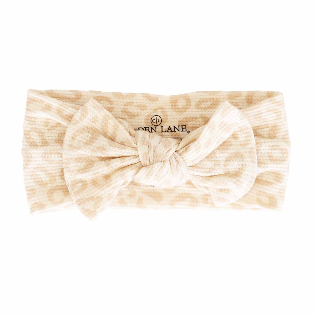 tan leopard bamboo viscose headwrap for girls 