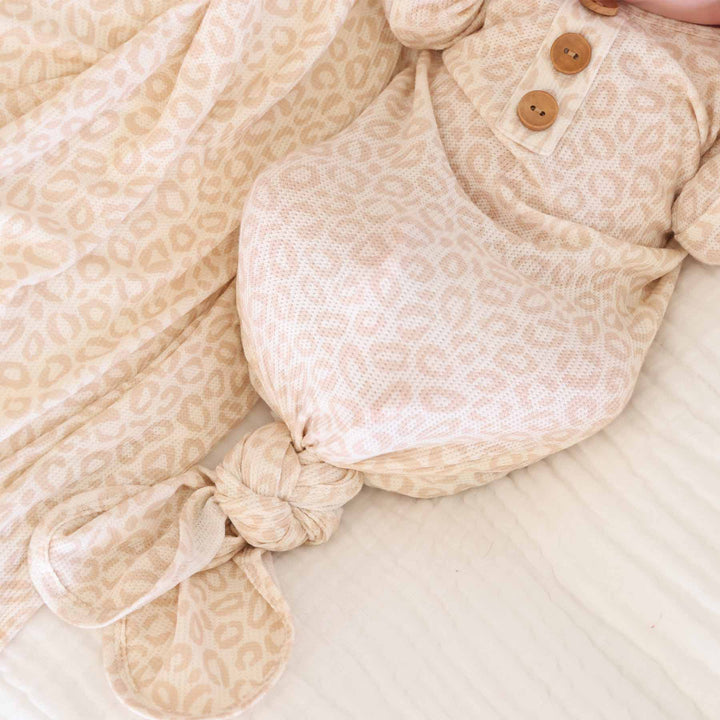 tan leopard newborn knot gown for girls